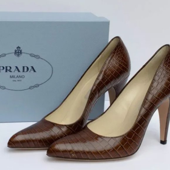 Prada Brown Peep Toe Pumps 38 - Picture 7 of 7